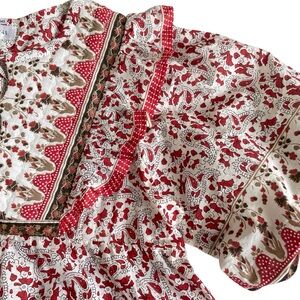 Bailey 44 Red and White Paisley Print Ruffled Peasant Top